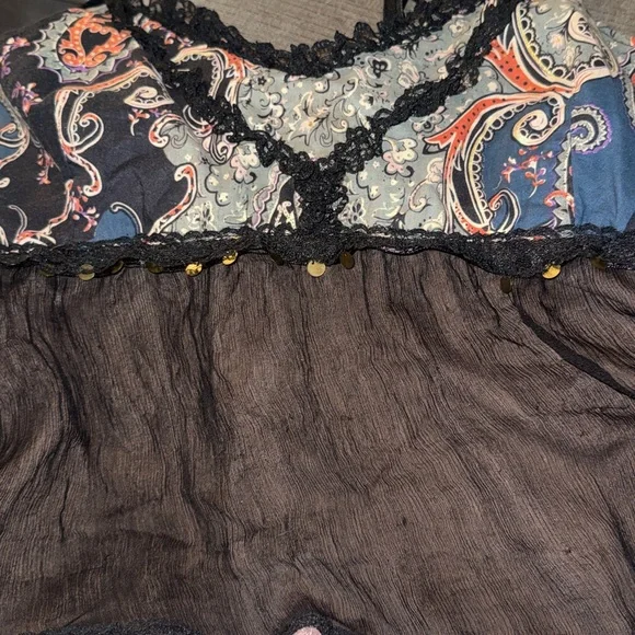 Miss Me 100% Silk black sheer babydoll camisole or chemise with a multi-color - Picture 5 of 5